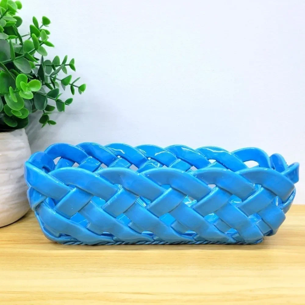Handmade Italian Ceramic Lattice Basket – PRIMO GI, Bright Blue